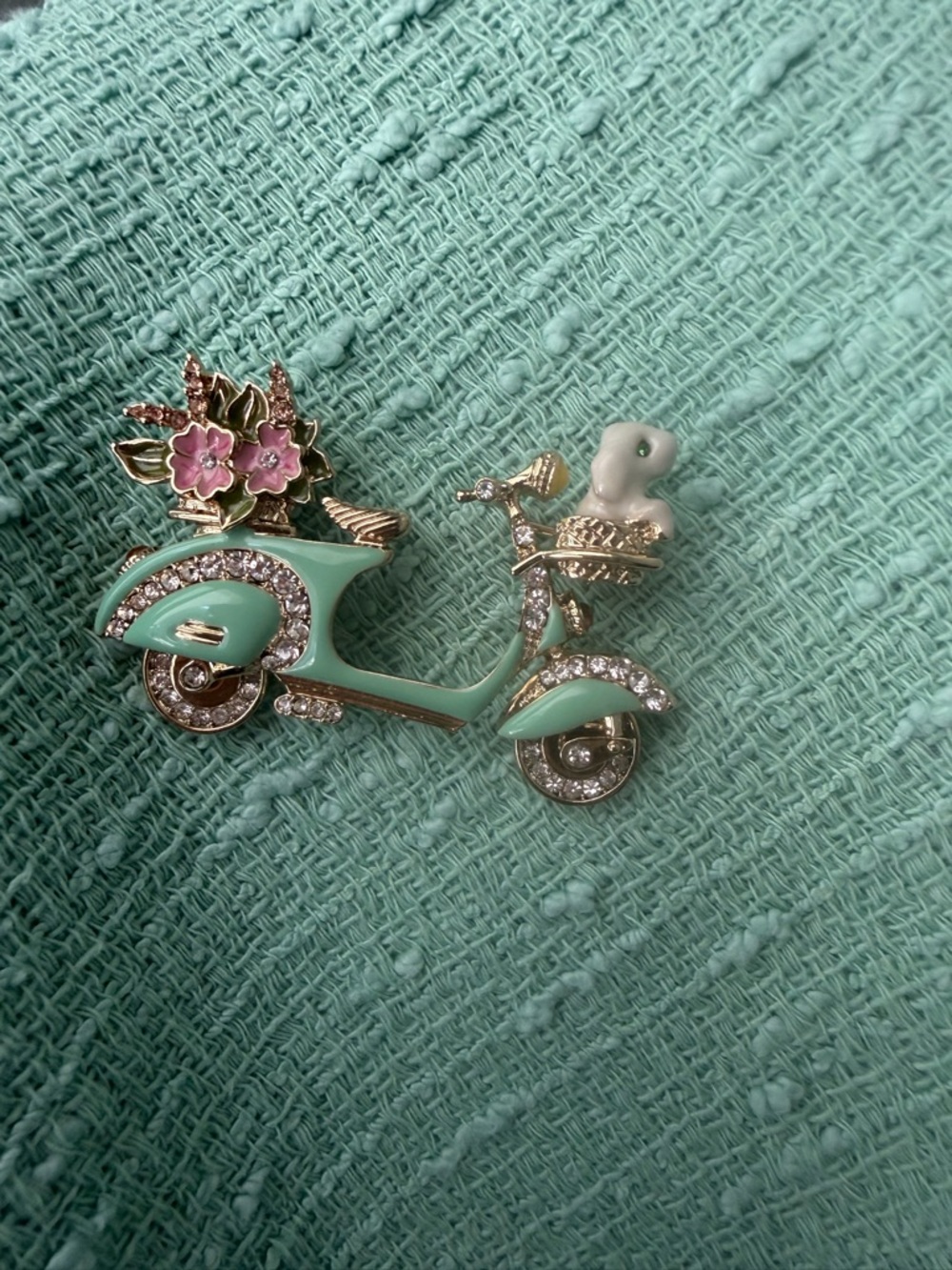 Mint Green Scooter Floral Crystal Brooch – Women Jewelry